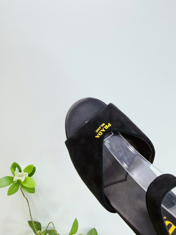 PRA 26SS Platform Sandals 75 Black Suede Sheepskin 592379