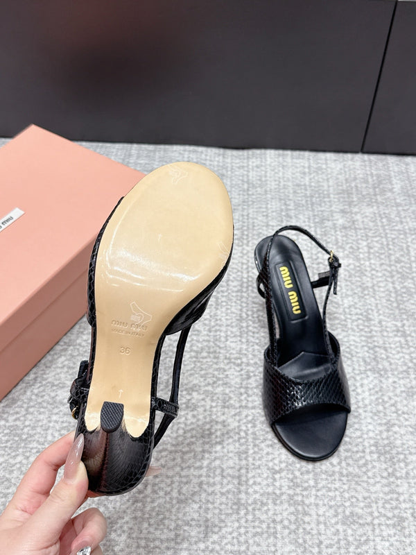 Miu 26s Heeled Sandals 8.5cm Black Snakeskin Texture 680496