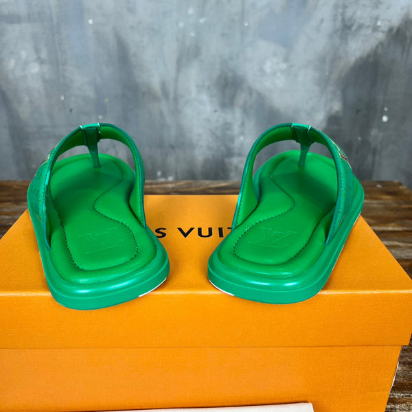 LV THONG SLIPPER IN SHAMROCK GREEN MONOGRAM CALFSKIN