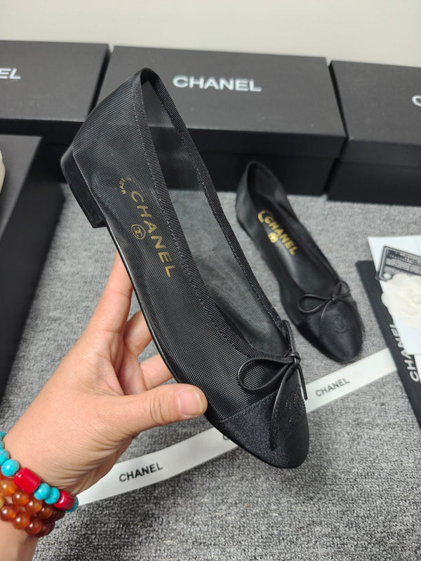 CC 26s Ballet Flat Black Mesh Fabric Sheepskin 681982