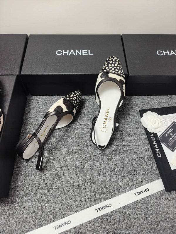 CC SS 2026 Slingbacks Flat White Black Calfskin Lambskin
