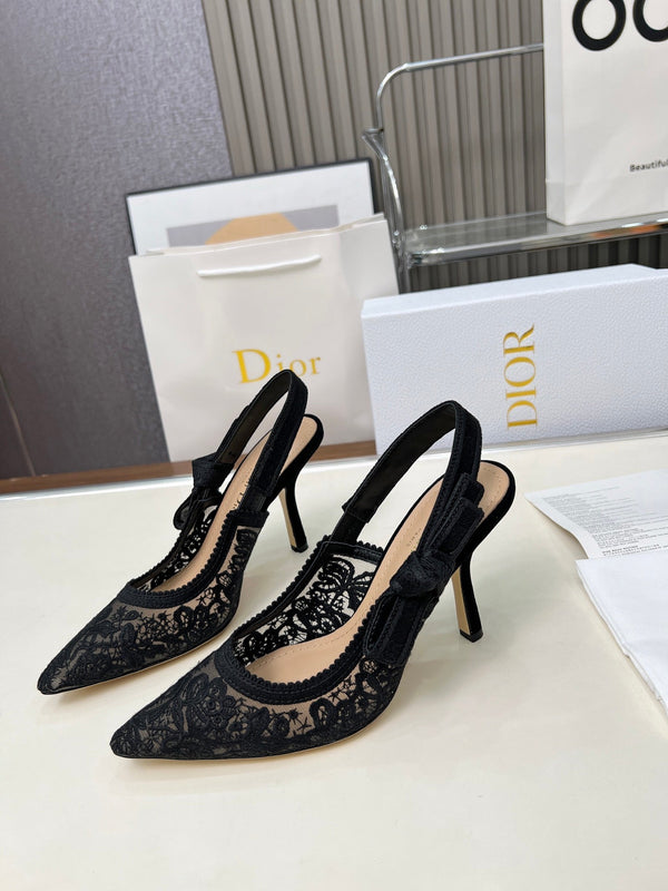CD 26s J'Adior Slingback Pumps Black Lace 153613