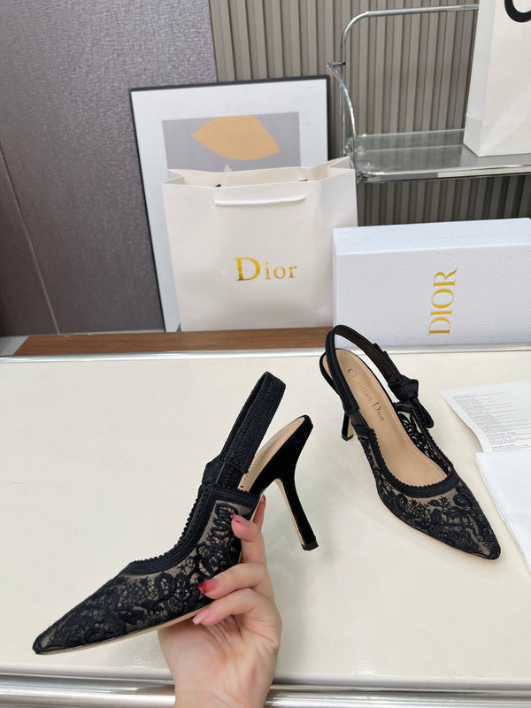 CD 26s J'Adior Slingback Pumps Black Lace 153613