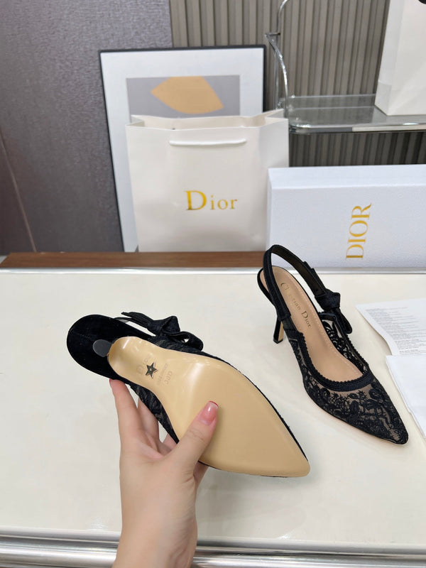 CD 26s J'Adior Slingback Pumps Black Lace 153613