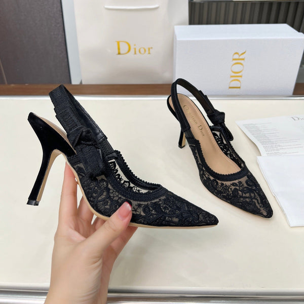 CD 26s J'Adior Slingback Pumps Black Lace 153613