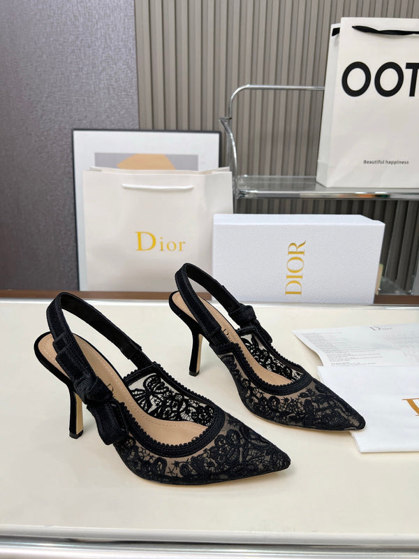 CD 26s J'Adior Slingback Pumps Black Lace 153613