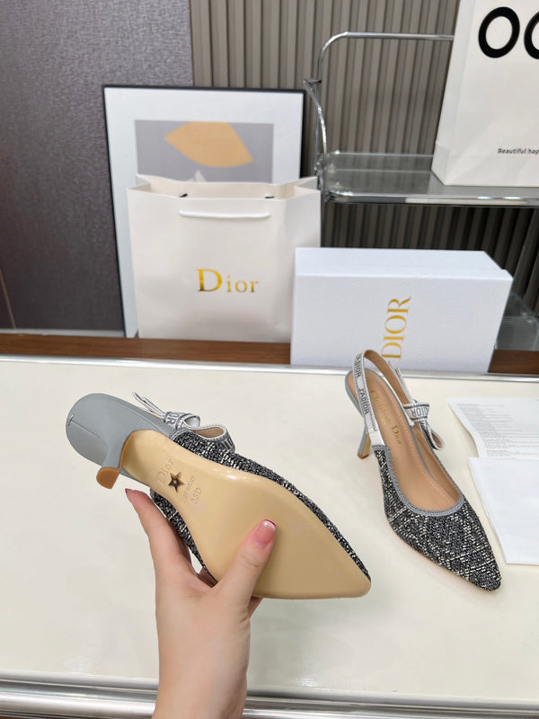 CD 26s J'Adior Slingback Pumps Grey Tweed Calfskin 153616
