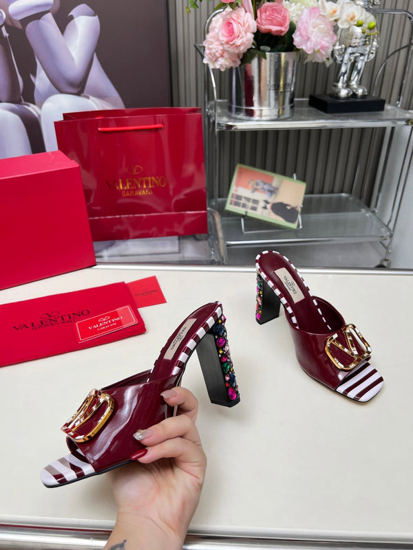 VT Vlogo High-Heeled Sandals 10.5cm Wine Red Leather 625760