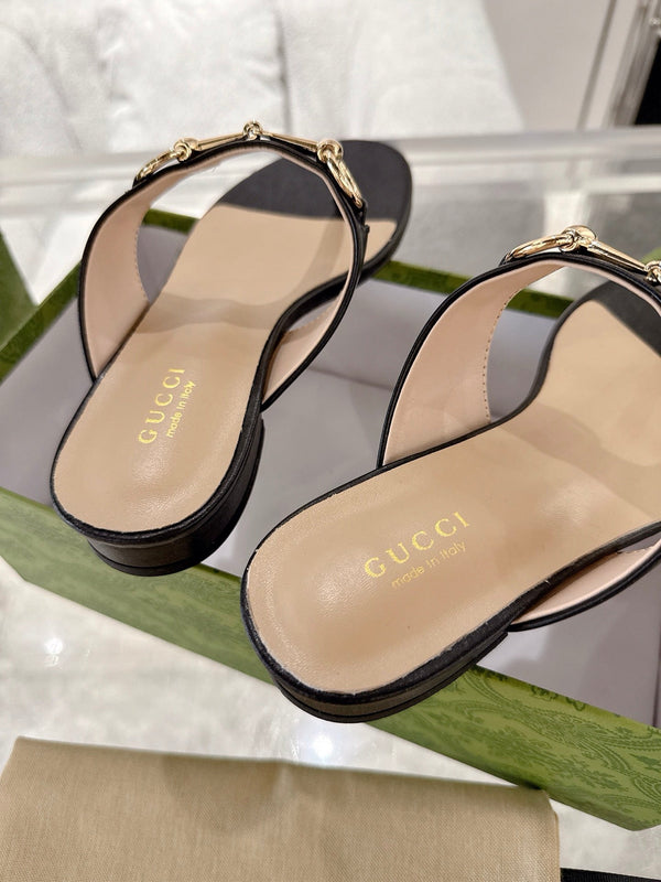 GC Horsebit Thong Sandals Black Leather 292477