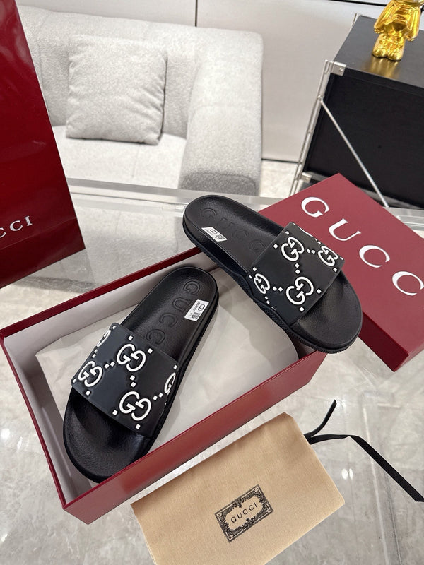 GC GG Slide Sandal Black White Rubber 292417