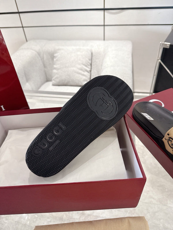GC GG Slide Sandal Black Beige Rubber 292418