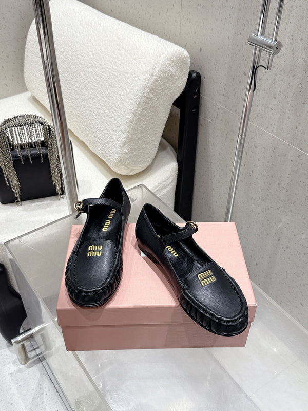Miumiu 25 Mary Jane Loafer Black Cowhide 552429