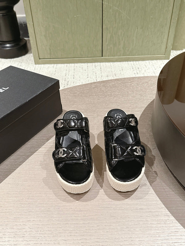 CC 26s Dad Platform Sandal Mule Black Sheepskin 762871