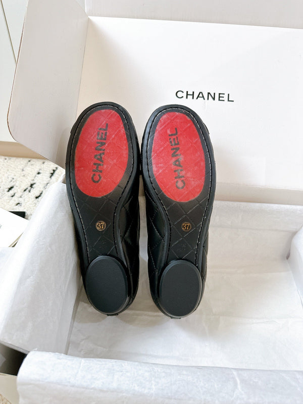 CC 26s Coco Beach Ballet Flats Full Black Quited Lambskin 741132