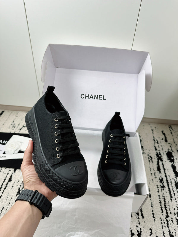 CC Platform Sneakers Black Rubber Cotton 696673