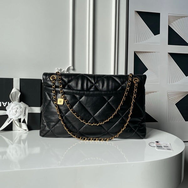 CC 26s Flap Bag 45cm In Black Lambskin With Gold Hardware