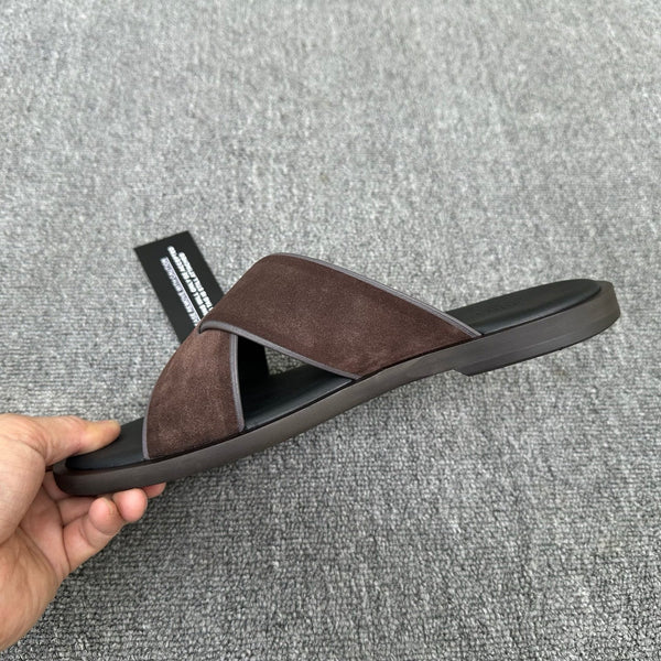 Zegna Men's Sandal Chocolate Suede Leather 144954