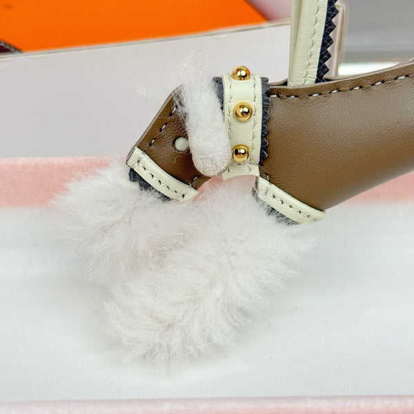 HM Budy Puppy Pendant Charm White Taupe Wool Cowhide