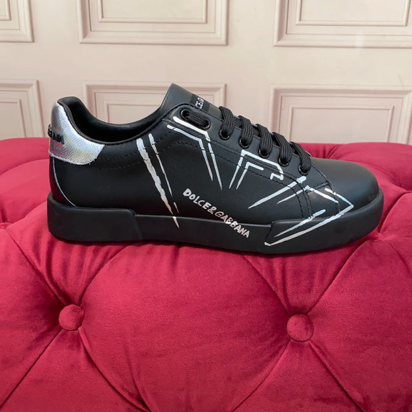 DC 25 Portofino Sneakers Black Eagle-Print & Sheepskin 271107