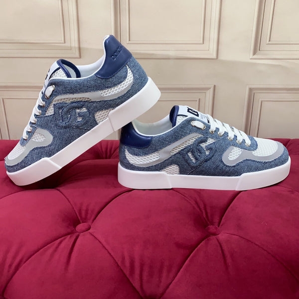 DC 25 Strobel Portofino Light Sneakers White Blue Denim Mesh & Sheepskin 271117