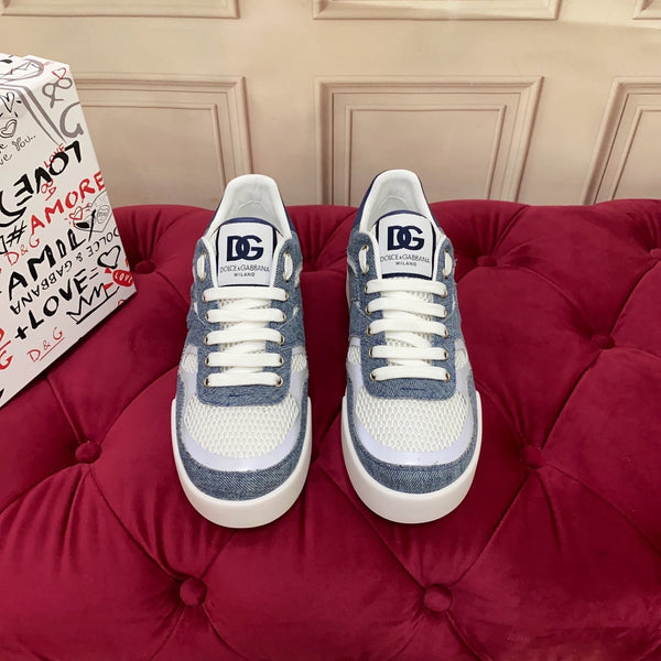DC 25 Strobel Portofino Light Sneakers White Blue Denim Mesh & Sheepskin 271117