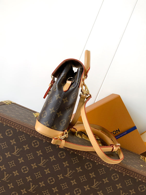 LV Soho Mini Backpack 17cm Brown Beige Monogram Canvas & Cowhide