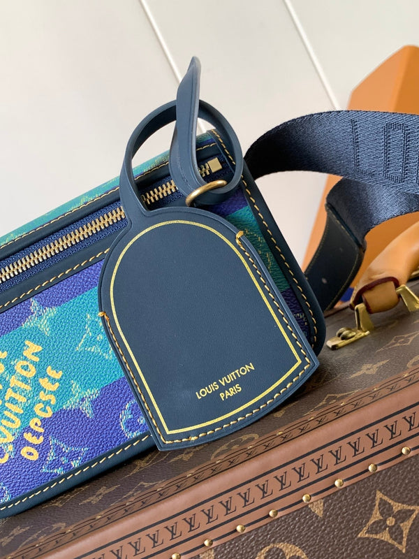 LV Bosphore Mini Handbag 19cm Purple Blue Canvas & Leather trim