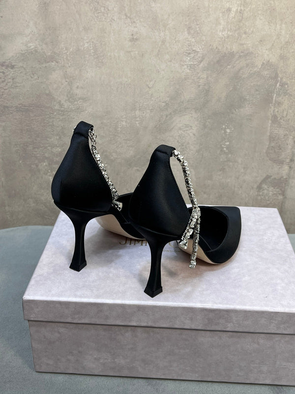 Jimmy 26 Stevie Pump 10cm Black Crystal Satin 682959