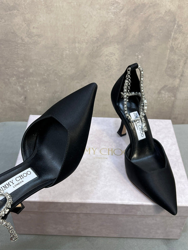 Jimmy 26 Stevie Pump 10cm Black Crystal Satin 682959