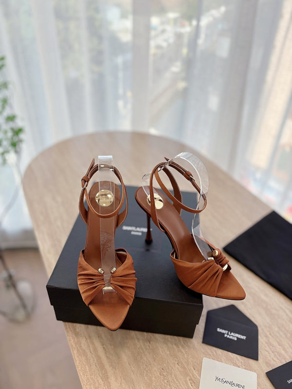 LOLA SANDAL 10 CM IN BRONZE BROWN VISCOSE AND SILK