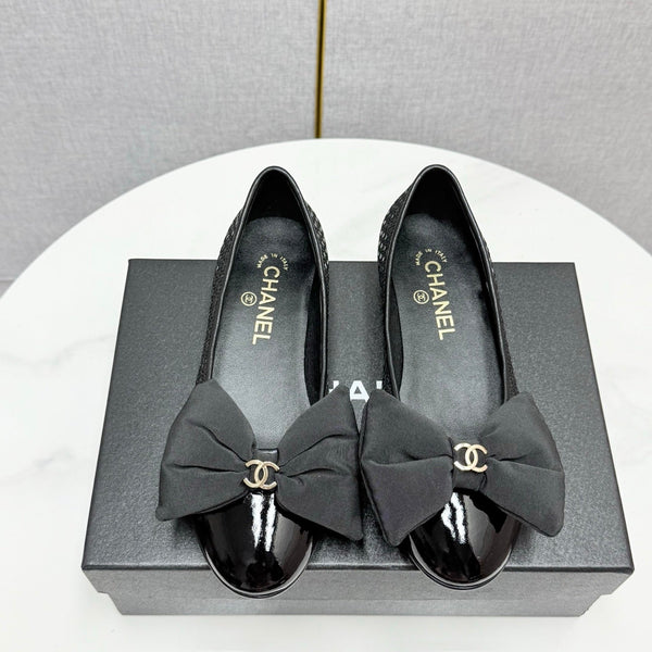 CC 25 Bow Ballet Flats Black Canvas And Grosgrain 368808