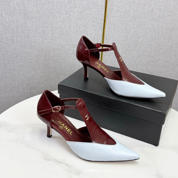 CC T-Strap Kitten Heels White Burbundy Sheepskin 619977