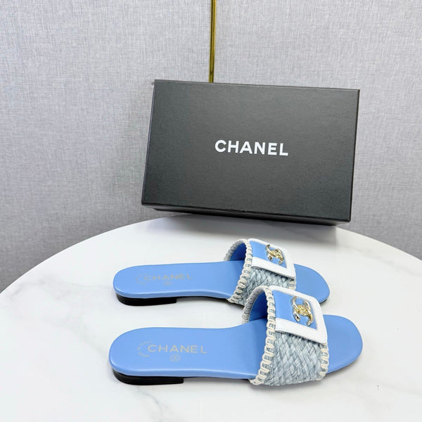 CC 26s Woven Strap Slides Sky Blue Lambskin