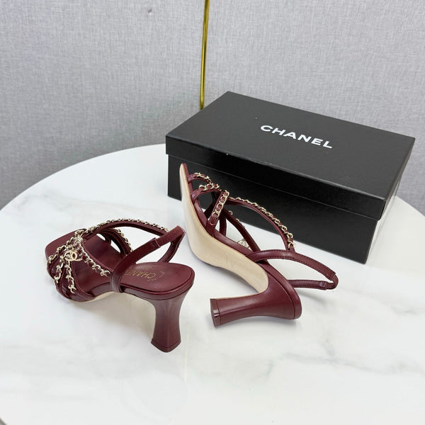 CC 26s Chain Strap High Heels 6.5cm Dark Red Lambskin