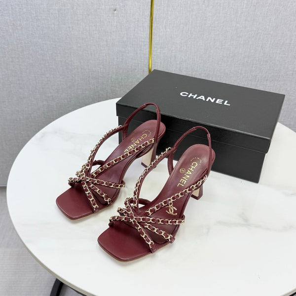 CC 26s Chain Strap High Heels 6.5cm Dark Red Lambskin