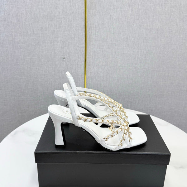CC 26s Chain Strap High Heels 6.5cm White Lambskin
