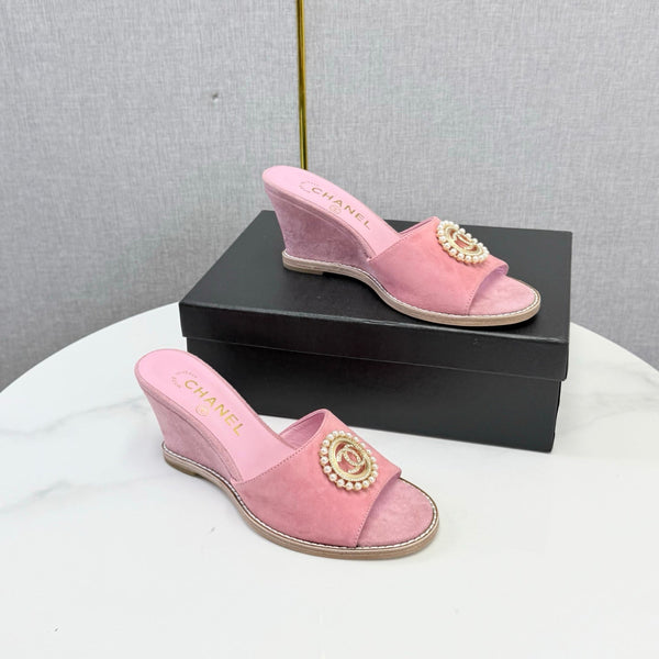 CC 26s Wedge Heels In Pink Suede With CC Pearl Embellished
