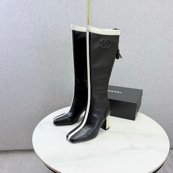 CC 26s Knee-High Boots Black White Sheepskin 904483