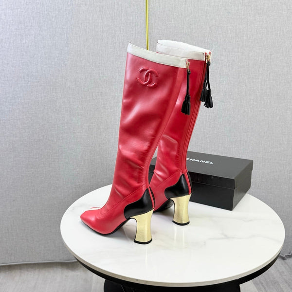 CC 26s Knee-High Boots Red White Sheepskin 904485