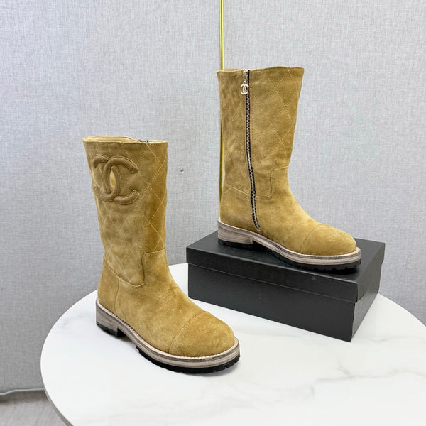 CC 26s Mid-Calf Boots Beige Quited Suede 972656