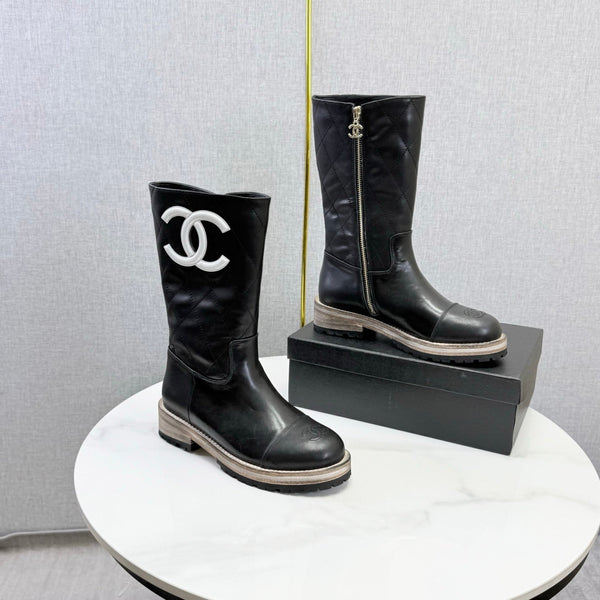 CC 26s Mid-Calf Boots Black Quited Calfskin 972658