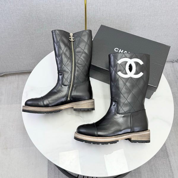 CC 26s Mid-Calf Boots Black Quited Calfskin 972658