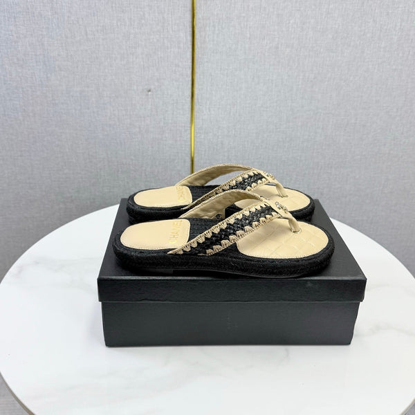 CC 26s Flip Flops Quilted Espadrille Light Beige Leather 972712
