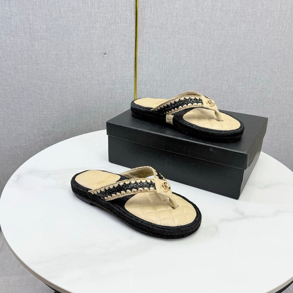 CC 26s Flip Flops Quilted Espadrille Light Beige Leather 972712