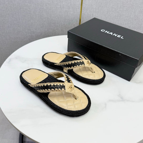 CC 26s Flip Flops Quilted Espadrille Light Beige Leather 972712