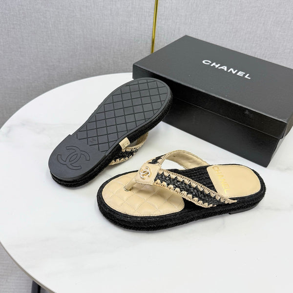 CC 26s Flip Flops Quilted Espadrille Light Beige Leather 972712