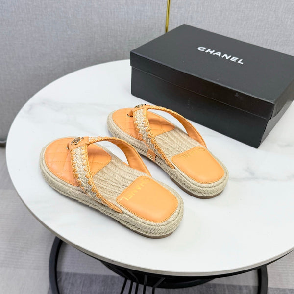 CC 26s Flip Flops Quilted Espadrille Orange Leather 972713