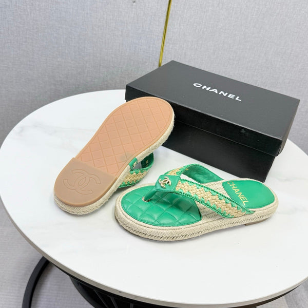 CC 26s Flip Flops Quilted Espadrille Green Leather 972714