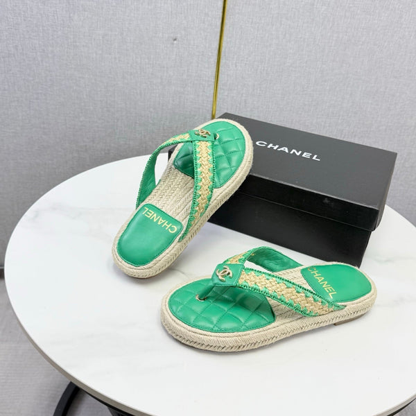 CC 26s Flip Flops Quilted Espadrille Green Leather 972714
