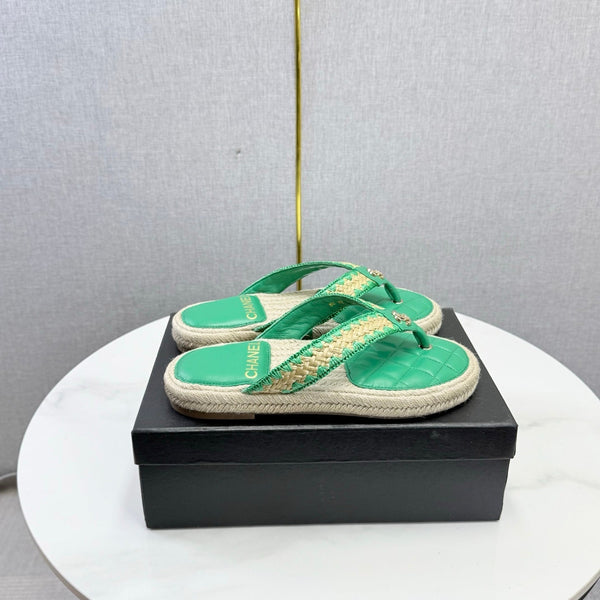 CC 26s Flip Flops Quilted Espadrille Green Leather 972714